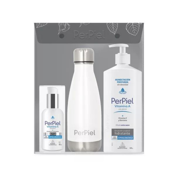 Per Piel - KIT crema facial + emulsión corporal + botella termica