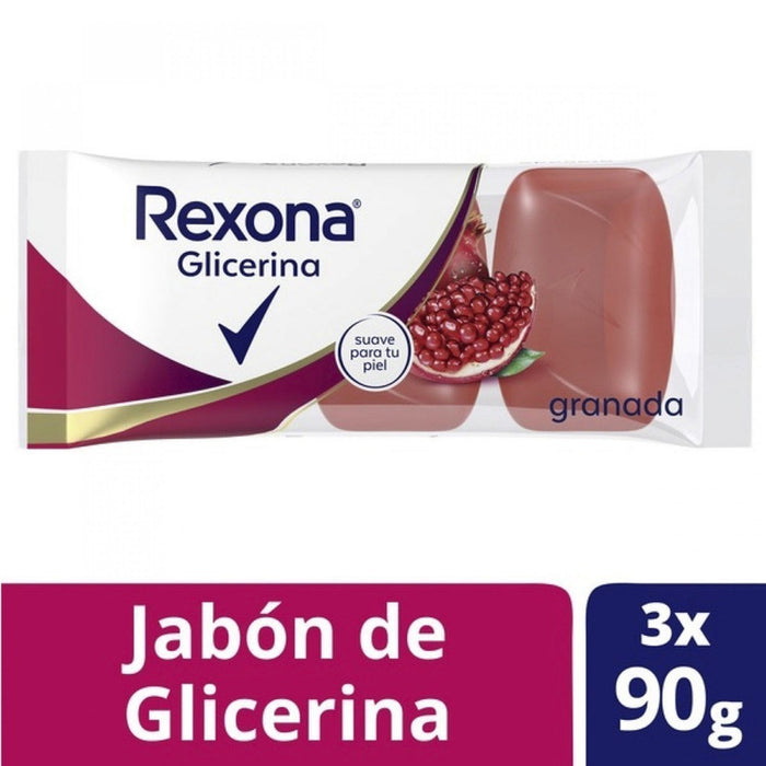 Rexona Jabon Pastilla Glicerina Granada 3x90